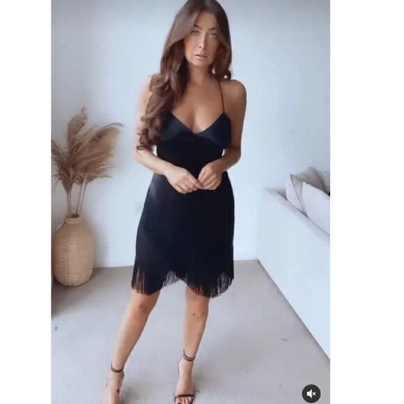 ZARA  Black Fringed Slip Dress New - Picture 2 of 7